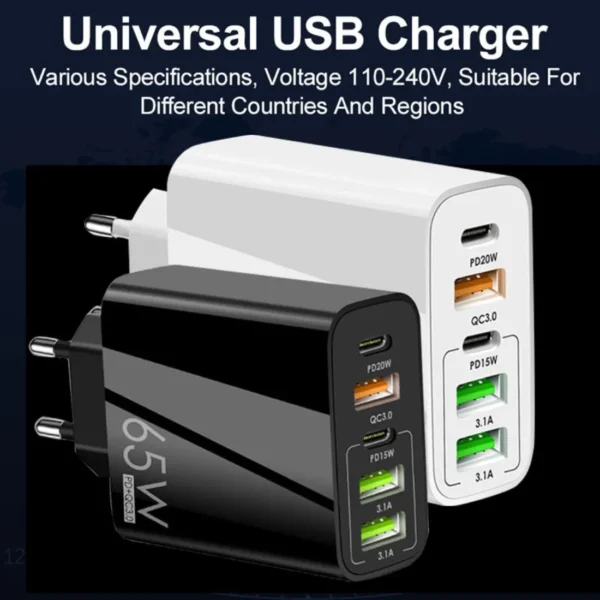 Gan 65W Multi Port charging adaptor universal charging